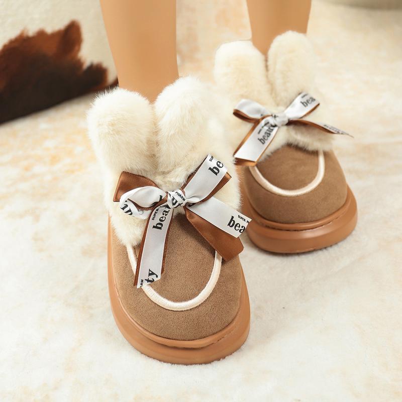 Fashion Sweet Shorts Plush Rabbit Ear Snow Boots Women Letter Printing Bowknot Warm Faux Fur Snow Boots Thicken Bottom Winter Shoes