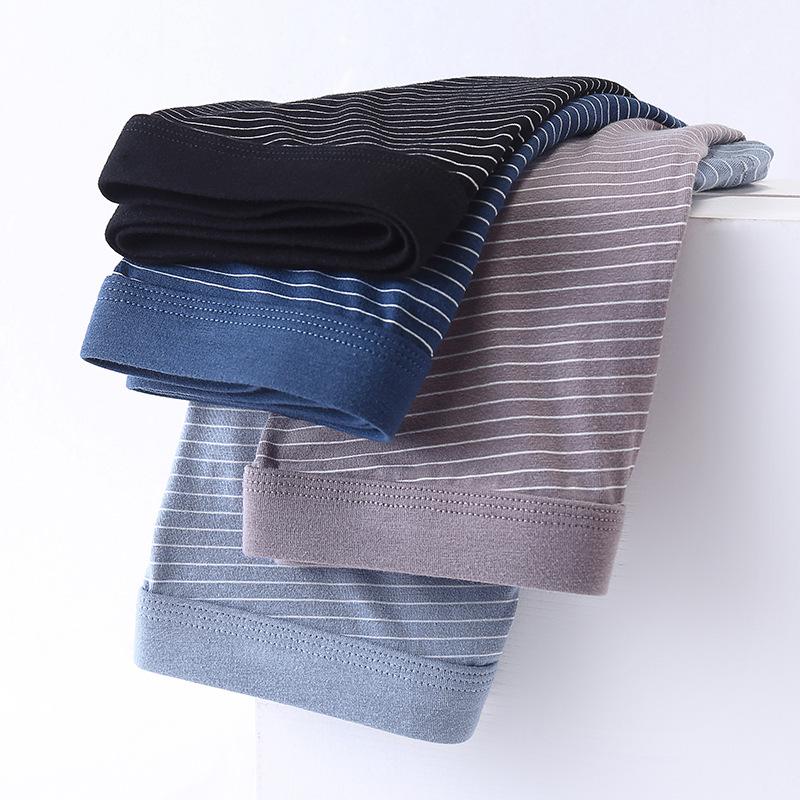 Men's Summer All-Cotton Mid-High Waist Boxers: Plus Size Striped Breathable Briefs