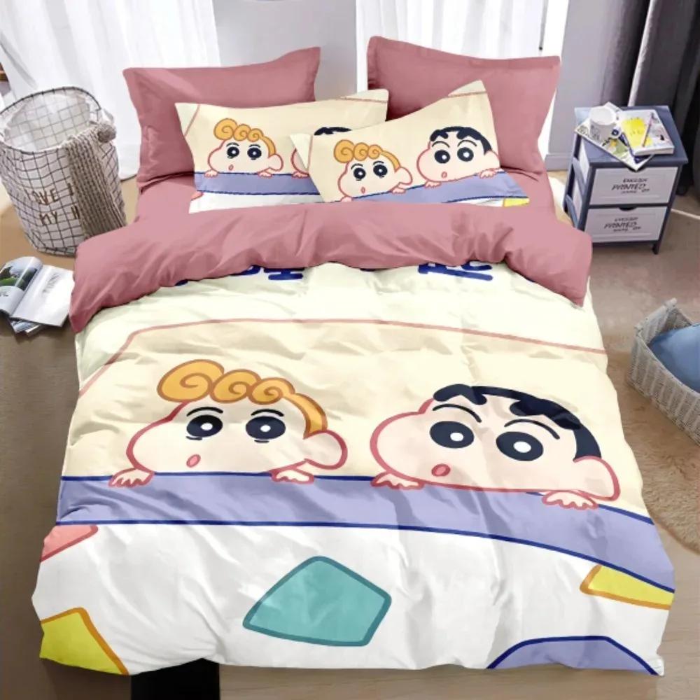 Anime Crayon Shin-Chans Duvet Cover Pillowcase Kids Gift Bedding Set Adult Boy Girl Bedroom Decoration Single Double Large Size