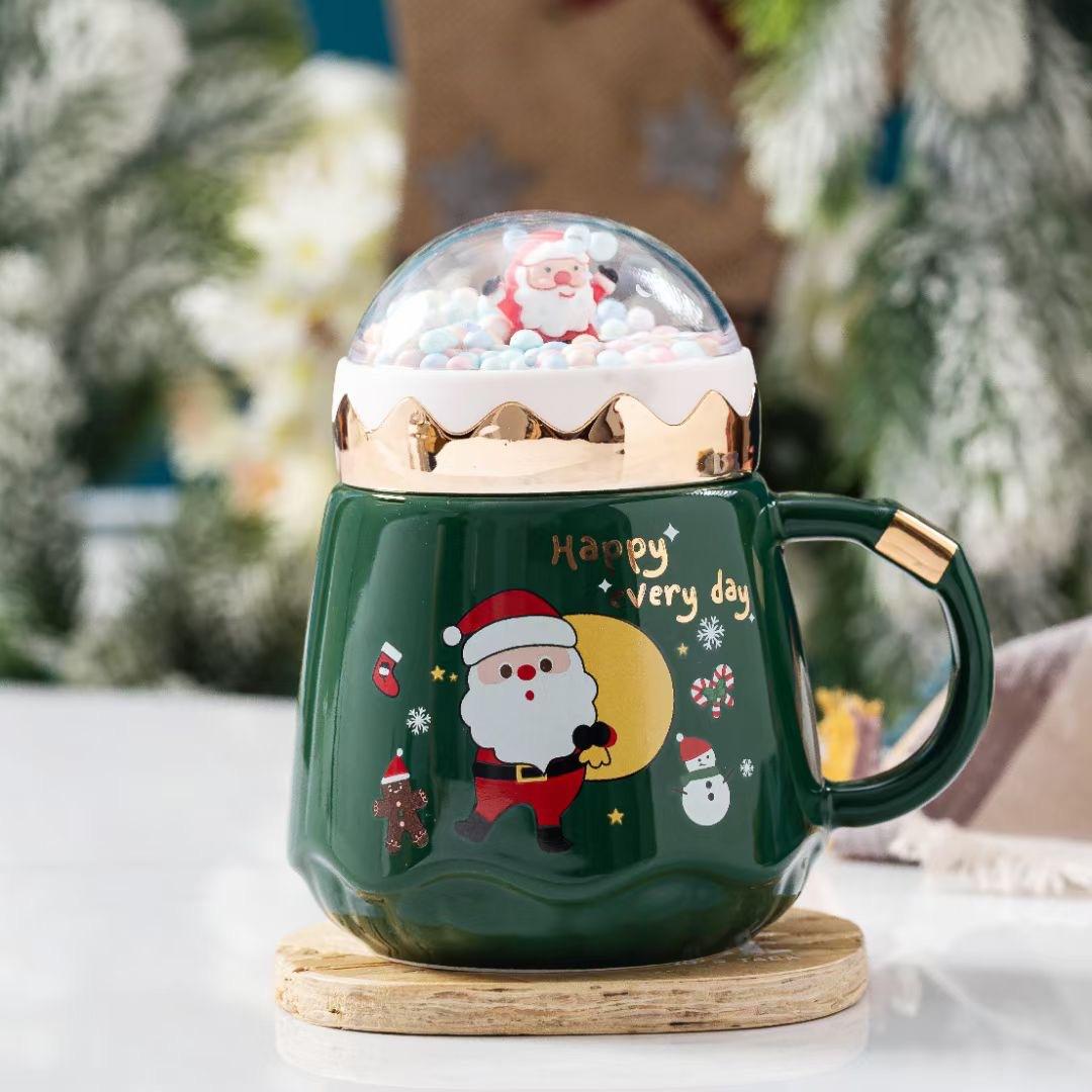 

Creative Christmas Cup Cup Ceramic Santa Claus Ceramic Cup Exquisite Mug Water Cup 401-500ml зелений
