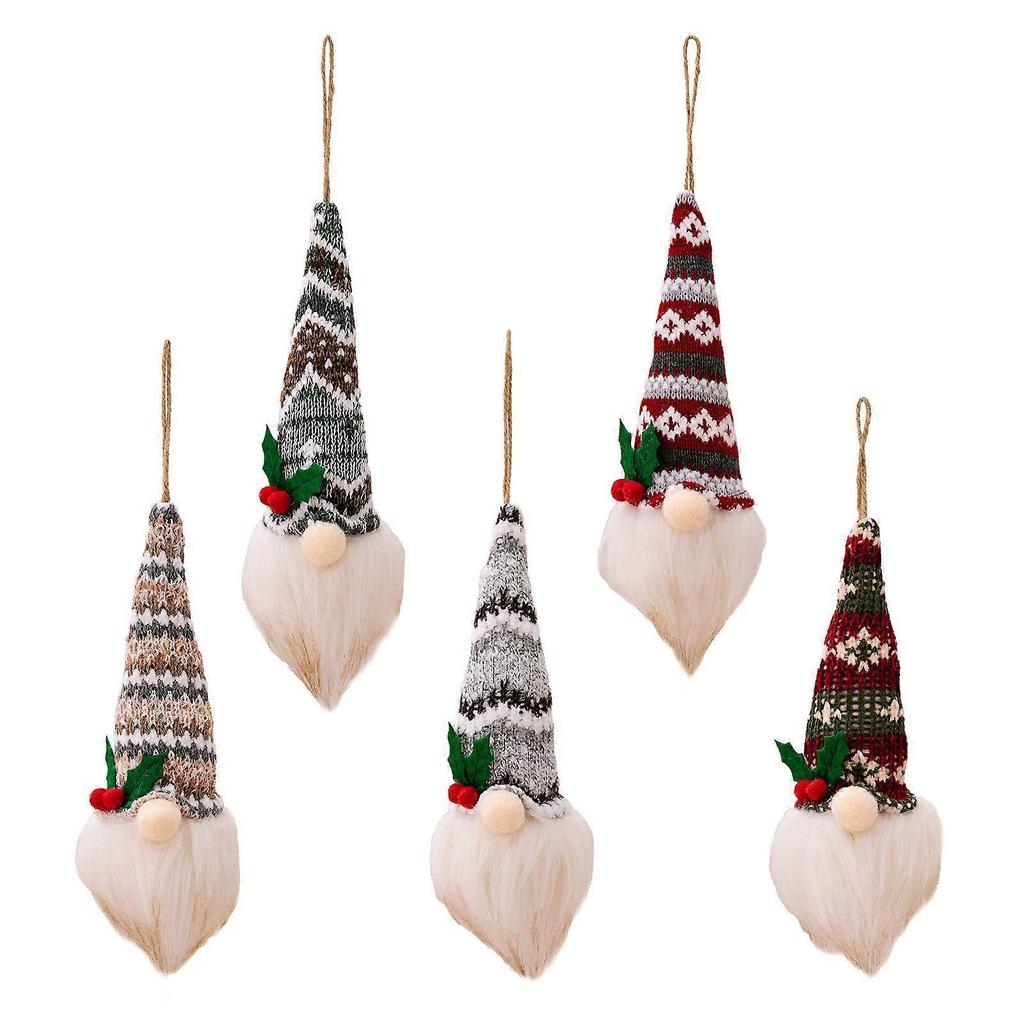 Hanging Gnome Christmas Ornament with LED Lights, Adorable Faceless Doll, Plush Gnome Santa Doll, Glowing Old Man Minifigure Tree Ornament (5pcs)