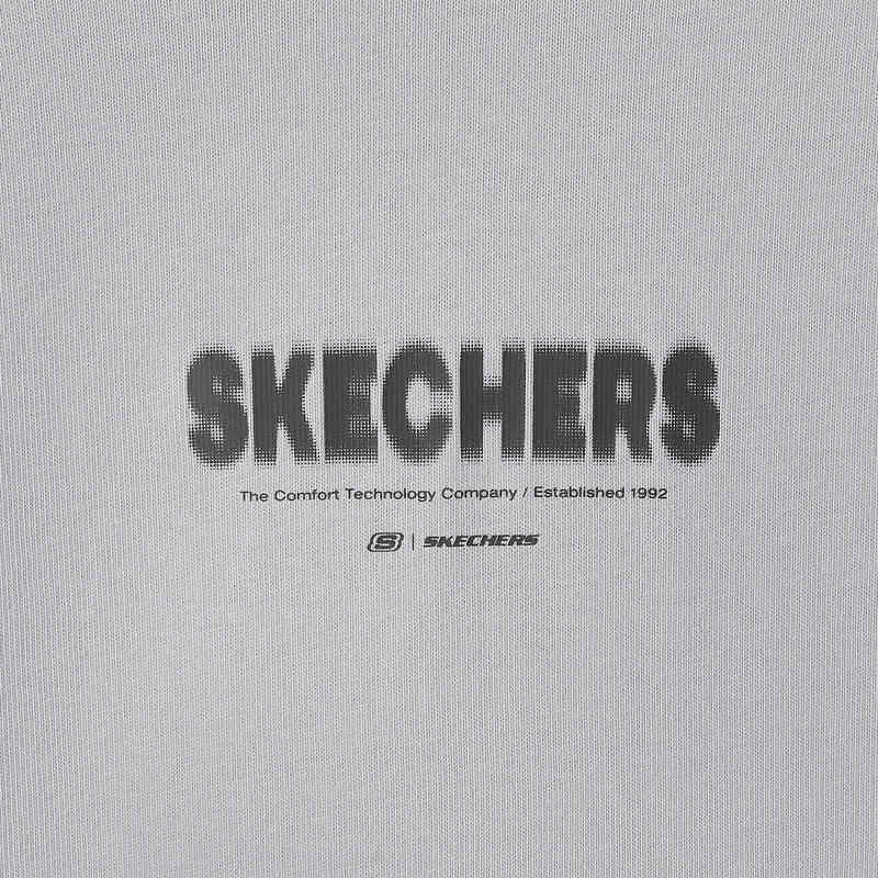 Skechers T-shirt Unisex con Cappuccio e Maniche Corte, Traspirante, Vestibilità Larga, Logo, Grigio Fumo L225U060-00EQ