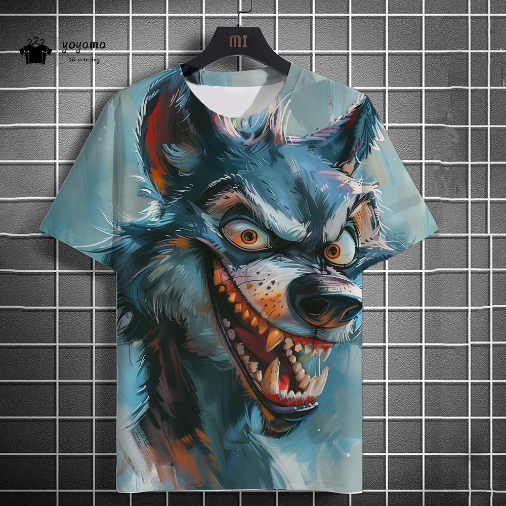 Fun Men's T-Shirt 3D Wolf Printed Short Sleeve T-Shirt Street Fashion Tops Hip Hop O Neck T-Shirt Summer Men's Casual Clothing