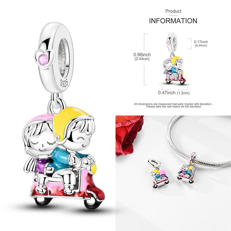 Copper Boy Girl Couple Lovers Beads Charms Zirconium Dangle Fit Original Bracelet Charms Jewelry Women Diy