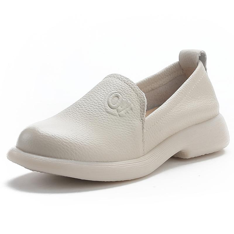 Dámské retro mokasíny z pravé kůže s kulatou špičkou, protiskluzové baleríny, měkké každodenní pracovní a volnočasové vycházkové boty, boty pro matku