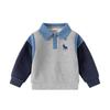 Boys Sweatshirt Jacket Spring Autumn Color Block Patchwork Long Sleeve Embroidered Collar Top for Kids