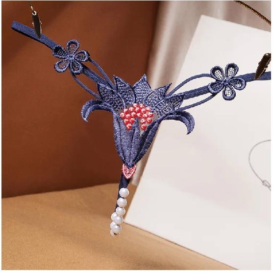 Noua Broderie Floare Perla Chiloți Masaj Lenjerie Sexy Tanga Sex Femei Crotch Deschis