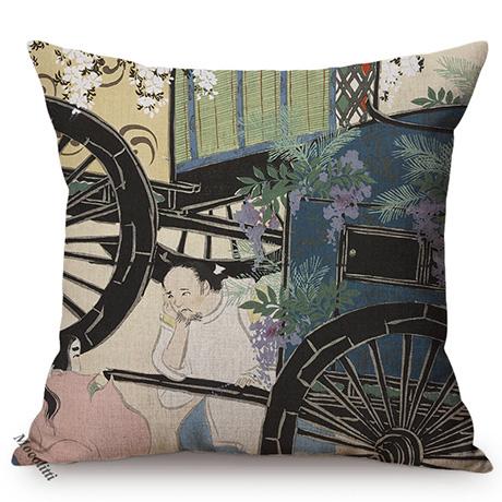 Vintage Tradition Ink Painting Design Concise Sofa Pillow Case Japans Abstract Art Room Harmony Decorative Cushion Cover