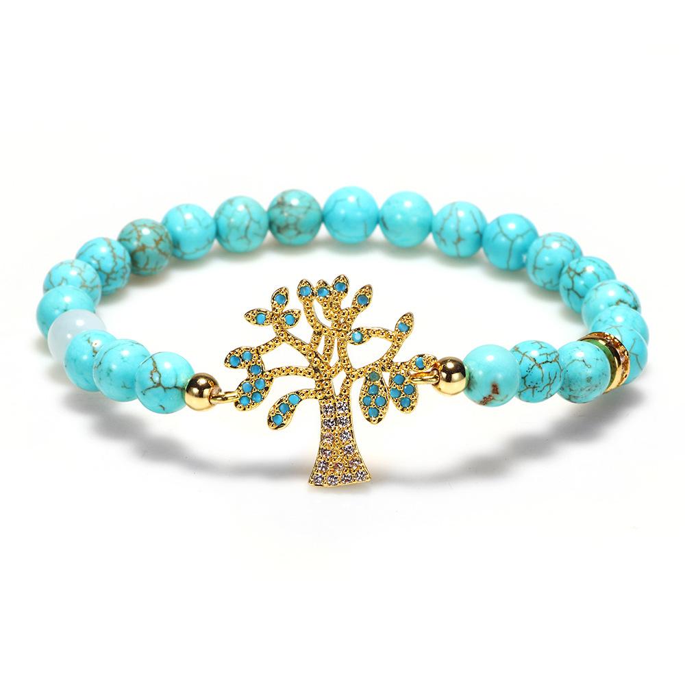Turquoise Gemstone Bracelet Tree of Life Beaded Zircon Jewelry Men Women Natural Stone Wristband Stylish Accessory