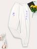 Purple Flower Letter Print Casual Versatile Women Pant Fashion Trendy Hip Hop Trousers With Drawstring Pockets Sweatpants Female
