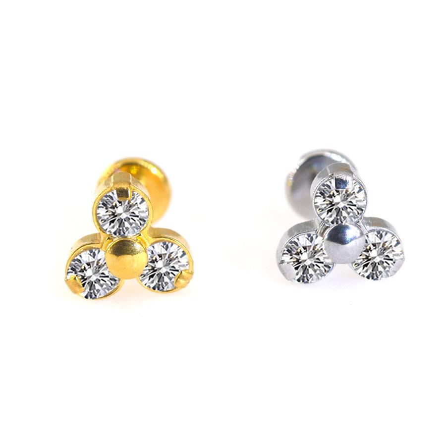 Diamond-Inlaid Stainless Steel Lip Stud Piercing Earring - 1.2*6/8mm