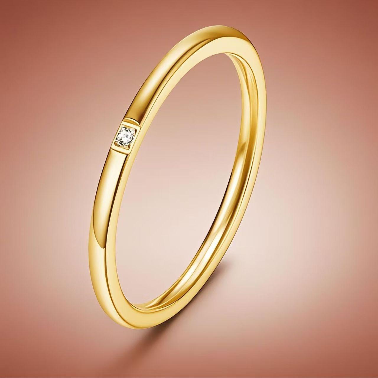 Stainless Steel Plated Paved Tiny Zircon Stackable Ring Golden Color Thin Ring Jewelry 5