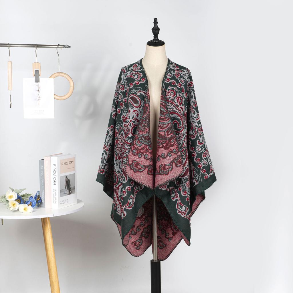 Niche Double-Sided Knitting Design, Ethnic Style Split-Fork Large Shawl For Air-Conditioned Room, Warm High-End Cloak Outside