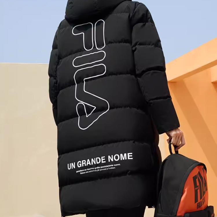 FILA Loose Fit Windbreaker Long Down Jacket Men Outerwear Black F11M249921FBK