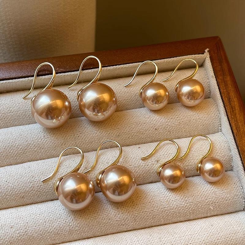Domestic Shijia Pearl Champagne Gold High Heels Pearl Ear Hook Light Luxury Temperament Earrings Autumn And Winter Earrings