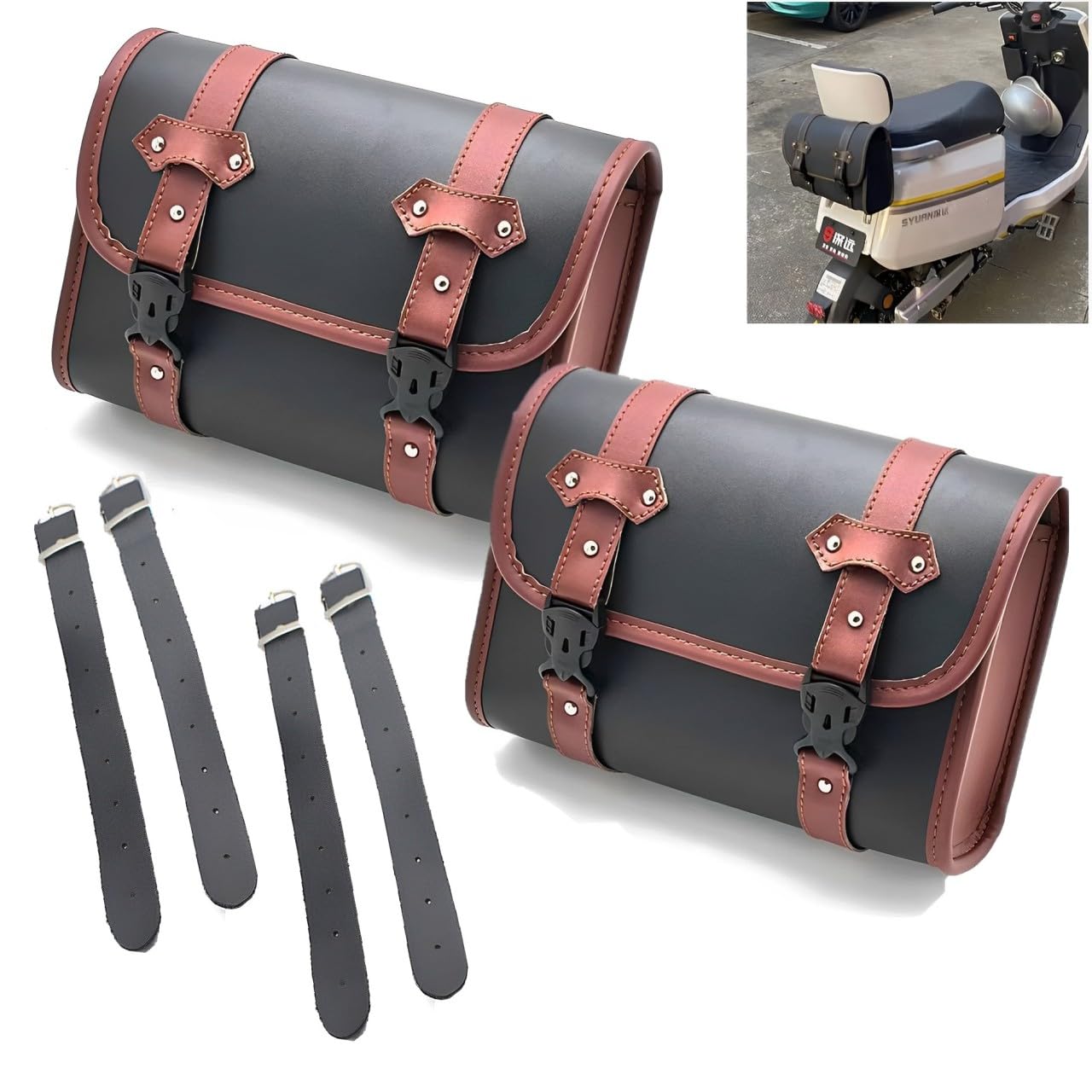 Сумка для мотоцикла MIMIA, Седельная сумка, Туристическая сумка, Сумка для инструментов, Кошелек, Чехол для мелких предметов, Водонепроницаемая (Коричневый набор из 2 шт.)