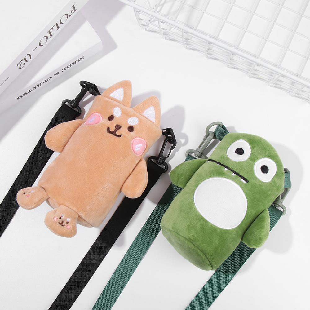 Cute Cartoon Cup Cover Kids Drinking Bottle Protective Cover Strap Lanyard Buckle Adjustable Plush Insulation Cup Case