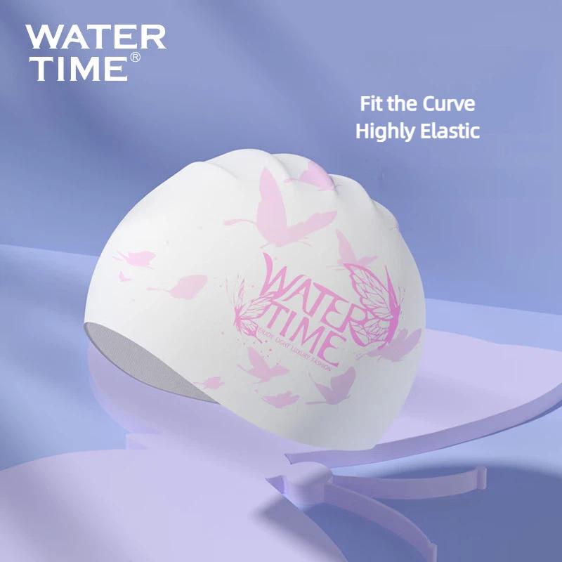 WATERTIME Silicone Swim Cap, for Long Hair, Waterproof, Ear Protection, Purple Color