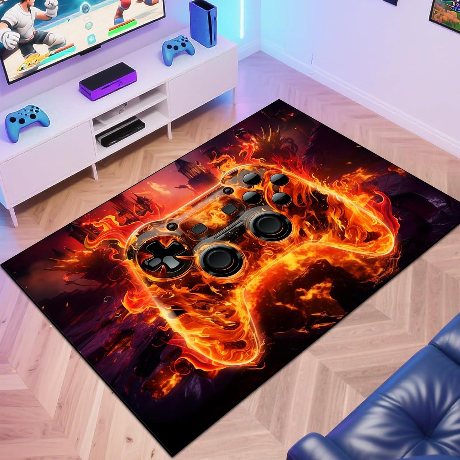 

Gaming Area Rug Teen Boys Carpet, Colorful Gamepad Background Game Controller Design for Game Room Bedroom Playroom, Living Room 50cm x 80cm