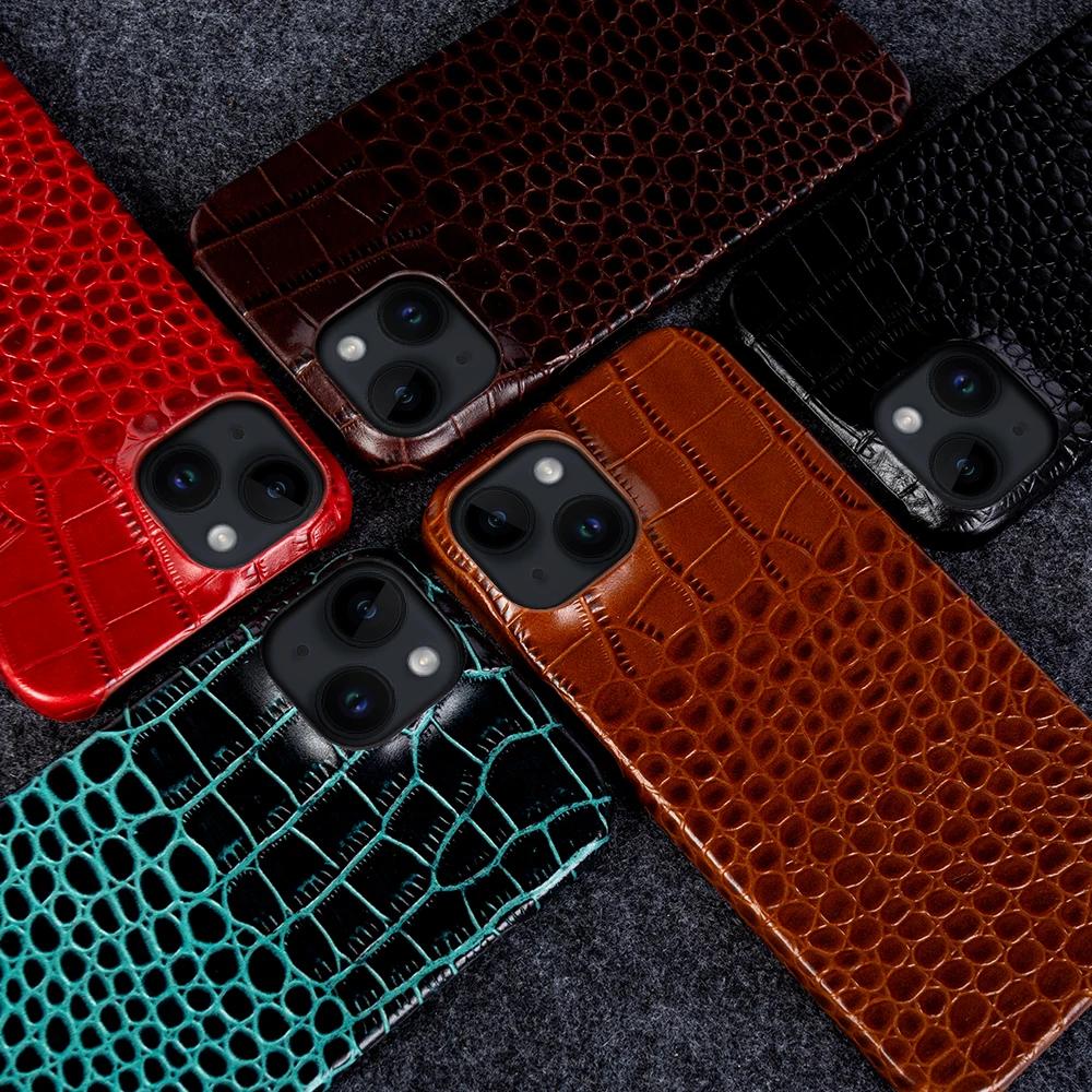 Echte Leder Handyhüllen Für iPhone 17 16 15 Pro Max 11 12 13 14 XR XS Max Capa Luxus Krokodilmuster Business Abdeckung Coque