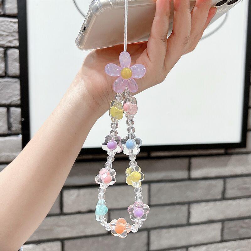 Bracelet de perles d'amour pour femmes, petit nœud en cristal frais, fleurs, amour, chaîne de téléphone portable, anti-chute, accessoires de coque de téléphone portable, DIY