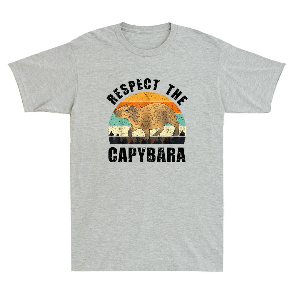 Respect The Capybara Funny Capybara Quote Retro Sunset Vintage Unisexs Tshirt Tee