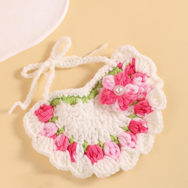 Popular cute pet handmade DIY knitted cat collar decorative saliva towel fashionable versatile scarf small dog