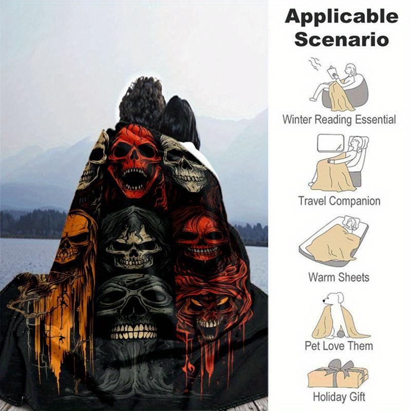1pc Skeleton Printing Lightweight Flannel Blanket, Comfortable and Warm Blanket, for Camping Sofa Bed and Couch Office, Gift