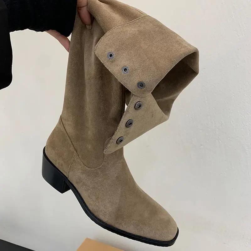 Распродажа Сапоги выше колена на толстом каблуке для женщин Осень и зима Новые женские сапоги Сапоги с круглым носком 35 3488₽