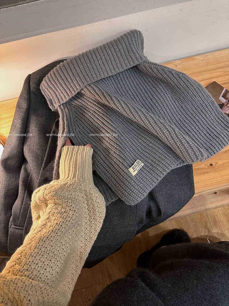 Sciarpa con Scollo Alto e Spacco Donna Stagione Nera Maglione Collo Set Sciarpa Lavorata a Maglia Per Proteggere dal Freddo e Mantenere Caldi sulla Sciarpa Esterna