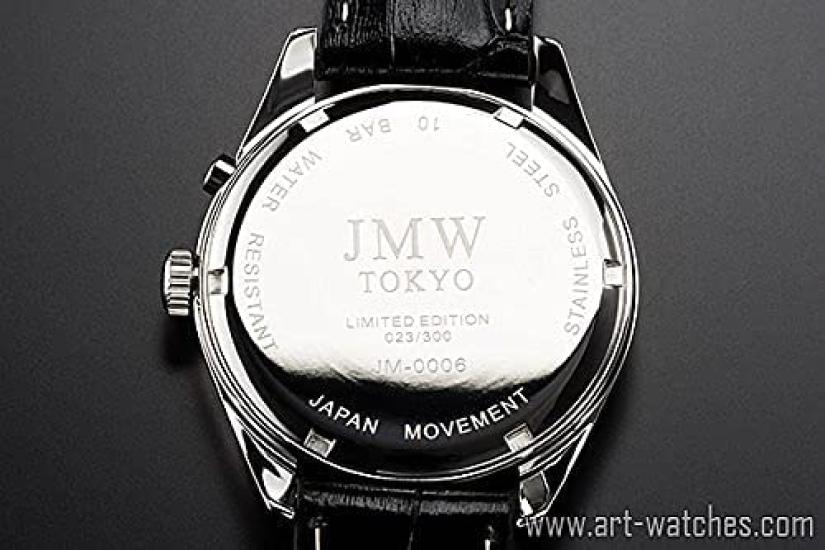 JMW TOKYO Men's Moon Phase Watch, Japanese Movement, 100m Water Resistant, Genuine Leather Strap, Roman Numerals, Black & Silver [Limited To 300