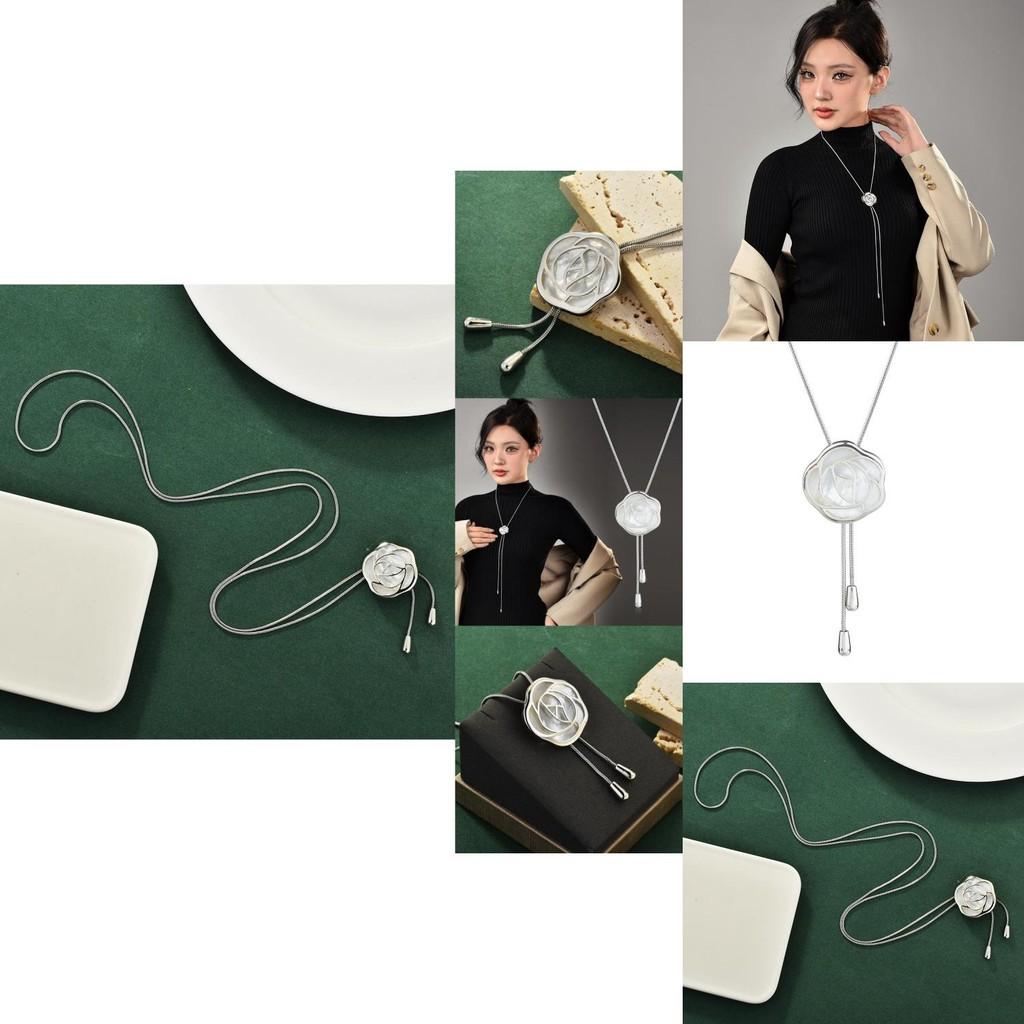 Elegant Fashionable Shell Rose Floral Pendant Necklace With Snake Chain For Women