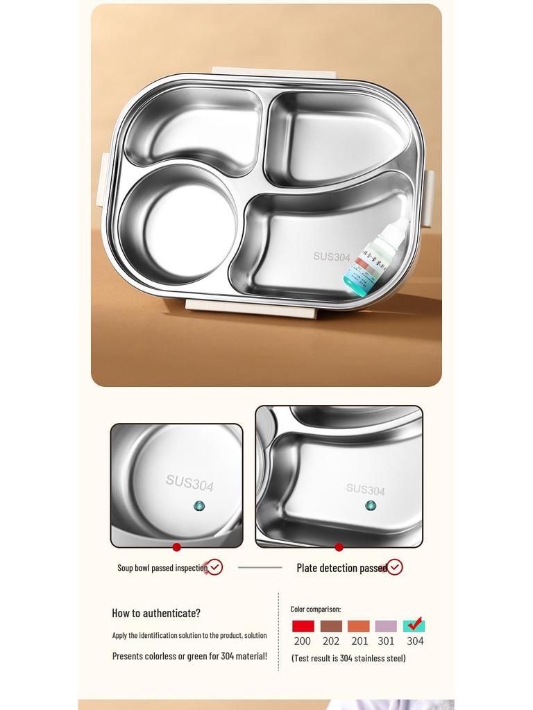304 Stainless Steel Compartmentalized Portable Lunch Box - Microwave Safe Bento for Students & Office Workers.