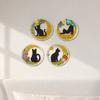Healing Atmosphere Wall Art 4Pcs Wooden Cat Decor, 2D Flat Round with Flower Creative Animal Hangings Moon Elements, Lightweight Decorative