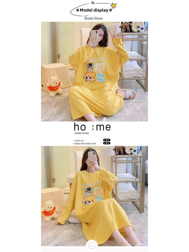 Pijamas bonitos de manga larga para mujer - Primavera/Otoño, Talla grande (Hasta 300 libras), Camisón de Largo Medio