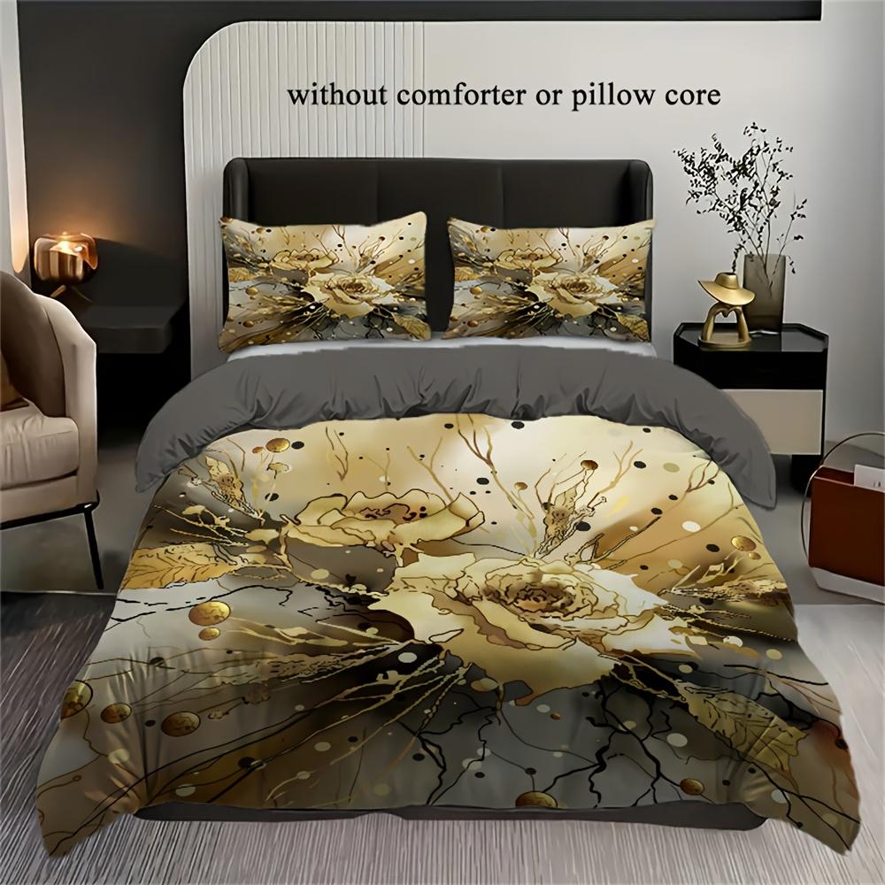 2/3Pcs Duvet Cover Set (1 Duvet Cover + 1/2 Pillowcase Without Core) Simple And Elegant Dreamy Yellow And Gray Floral Prints