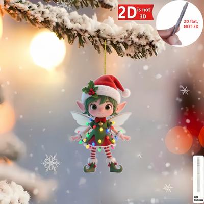 2D Acrylic Flat Christmas Lights Elf Christmas Acrylic Pendant, Christmas Party Decoration Set,suitable for Tree Placement,mini Holiday Hut Decoration