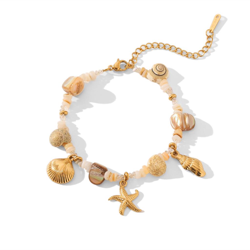 Beach Ocean Titanium Steel Jewelry Set Conch Shell Necklace Bracelet Starfish Earrings Accessories