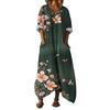 Loose Fit V Neck Floral Print Maxi Dress with Short Sleeves and Pockets Comfortable Casual Style Kaftan for Women