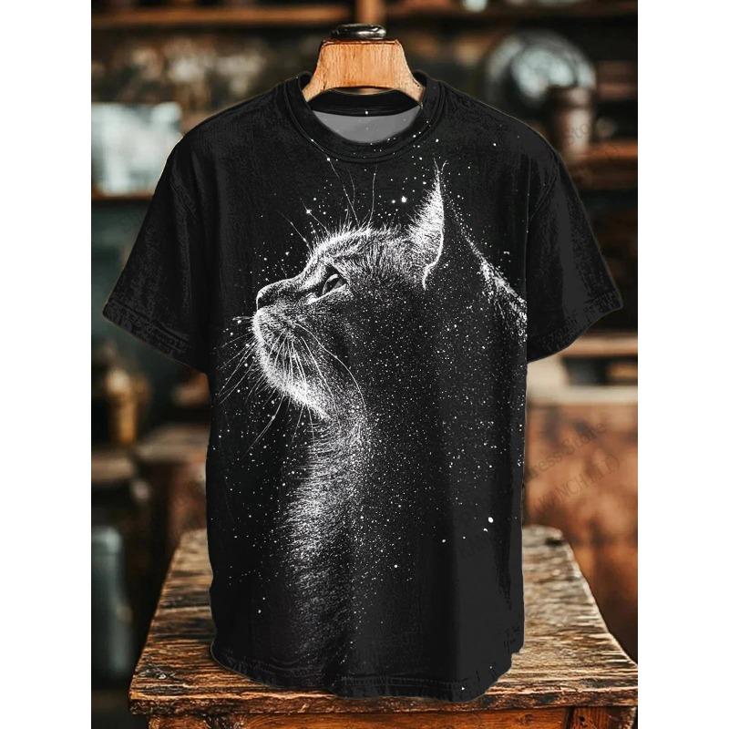 Summer Vintage Men T-shirt Cute Cat 3D Print T-shirt Men Women Fashion Black Harajuku Short Sleeve L
