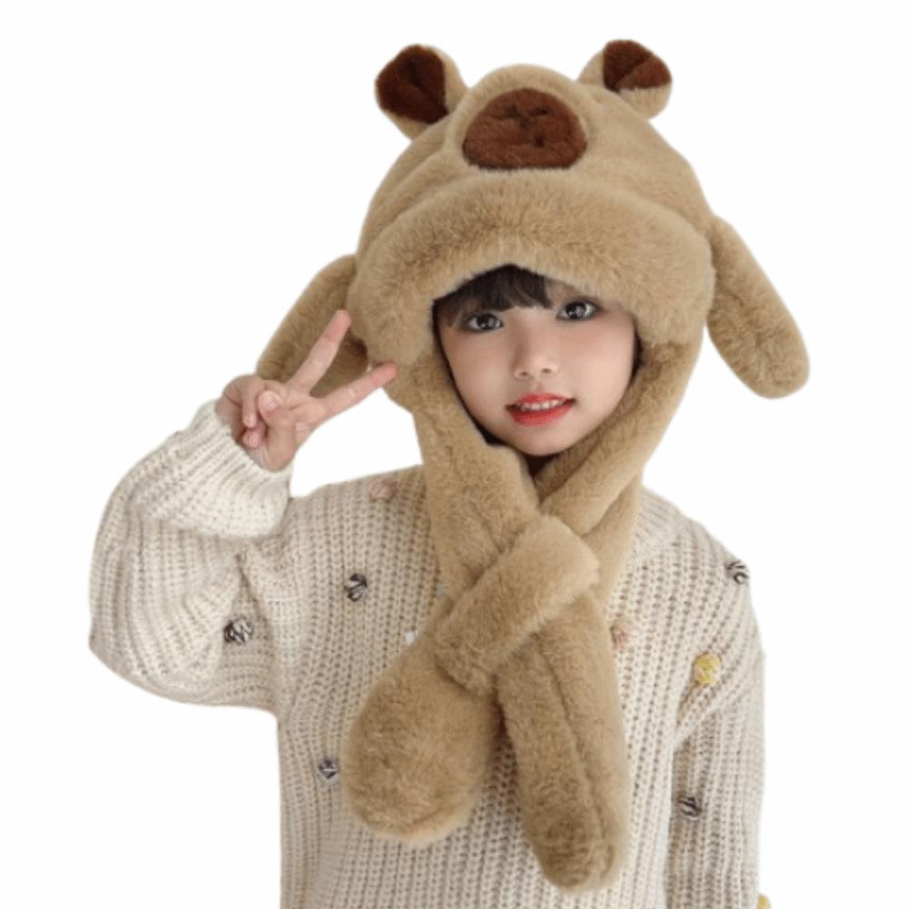 Movable Ears Kids Ear Protection Hat Funny Kids Winter Warm Hat Cute Capybara Hooded Scarf  Outdoor