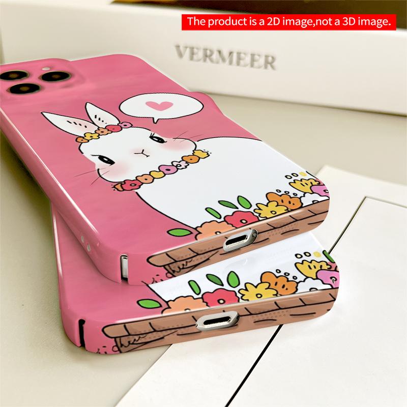 2DFlat Floral Bunny Heart Speech Bubble Phone Case All inclusive film hard iPhone case, compatible with iPhone 18 Pro Max 17 16 15 14 13 12 11