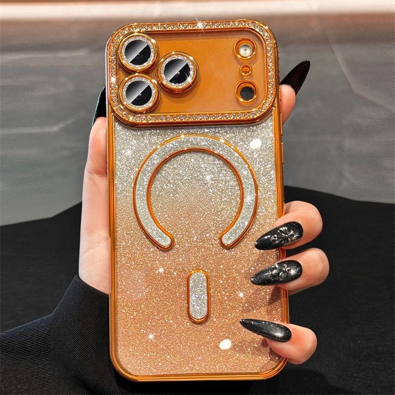 Luxury Gradient Diamond Magsafe Case for iPhone 17 Pro Max 17 Air Plating Soft Cover for iPhone 16 15 14 13 12 11 Pro Max 16 Plus