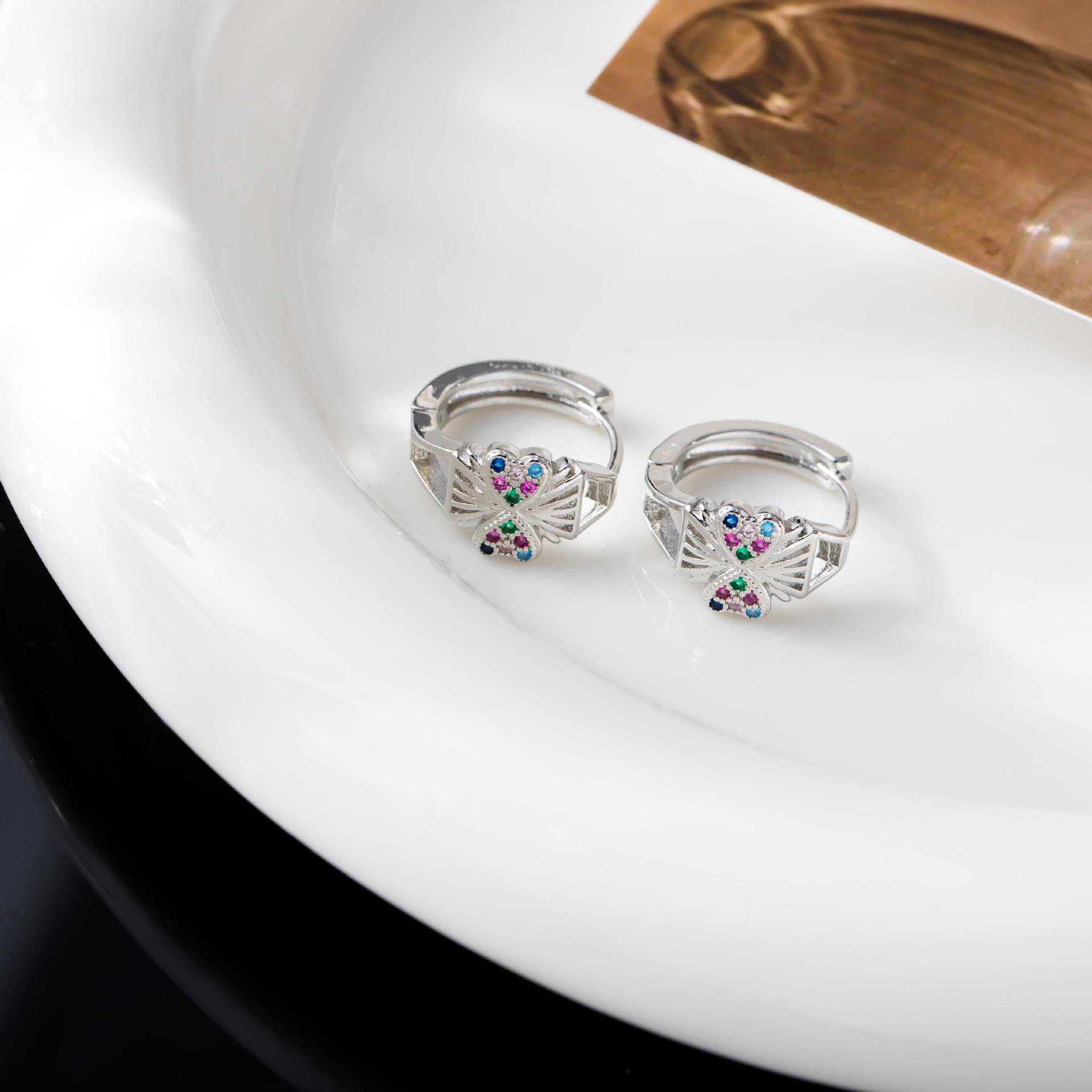 Four-Leaf Clover Zircon Bow Heart Earrings