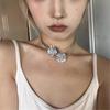 Tooxika Cool Style Silver Grey Double Layer Rose Flower Necklace Sweet Cool Hottie Choker Collarbone Chain Necklace