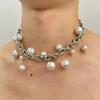 Personalized Punk Style Chain Imitation Pearl Necklace, Women's  Trend Holiday Party Accessories Gift