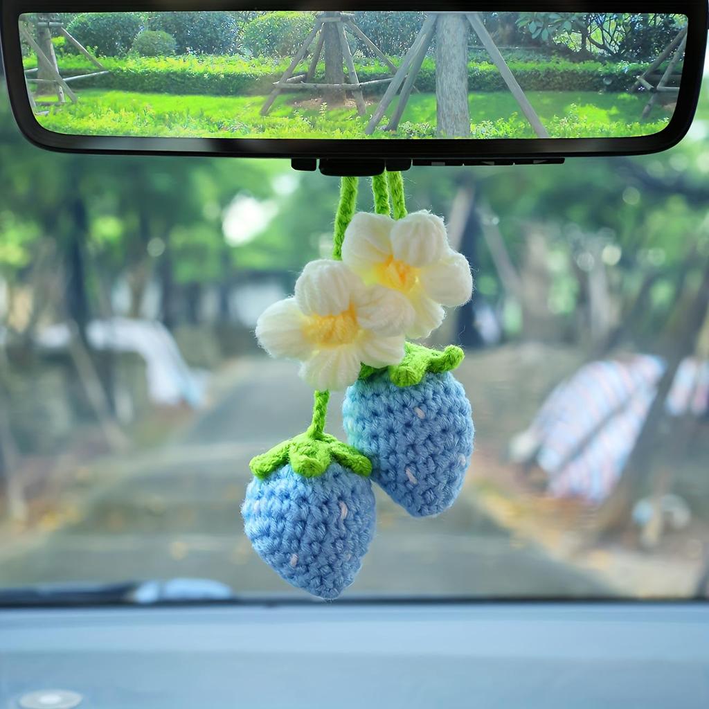 Handmade Knitted Strawberry Car Ornament Hook: Elegant DIY Decor