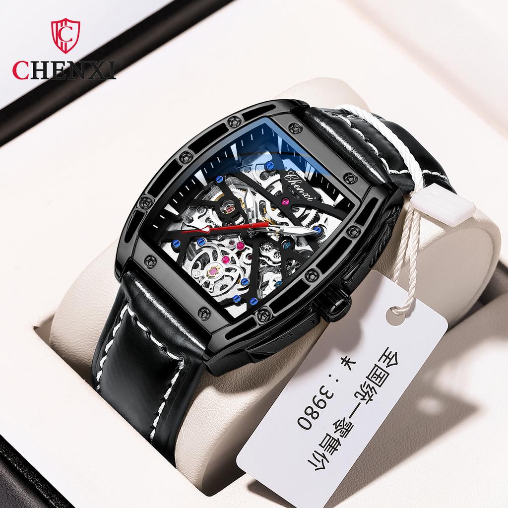 CHENXI Watches Mechanical Automatic Skeleton Stainless Steel Watches for Men 3ATM Waterproof Bracelet Trbillon Clock Custom logo
