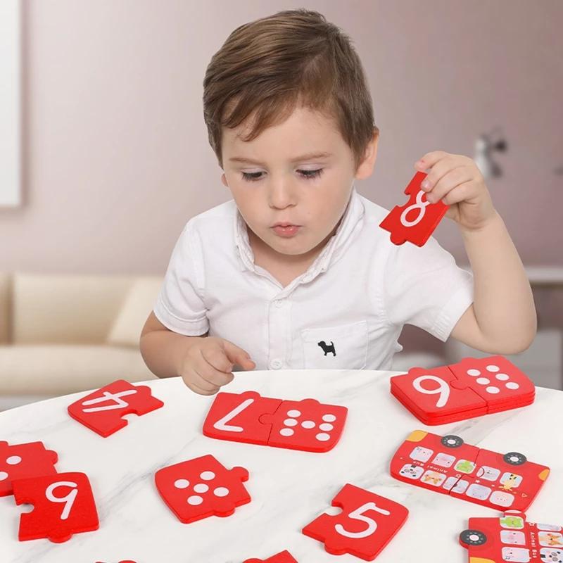 Montessori Number Matching Puzzle Math Toys My First Big Puzzle Animal Car Hand Grasp Board Numbers Sense Game Educational Toys