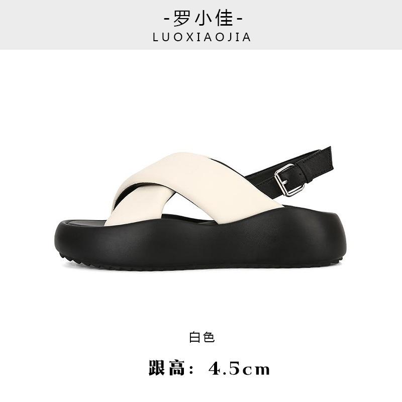 Sheepskin bread sandals women's summer leather shoes heightened thick soles crossed with clouds bubbles casual versatile Rome
